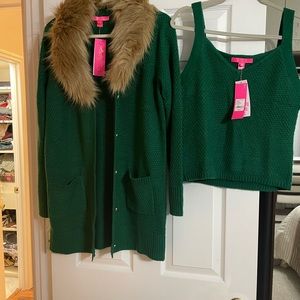 NWT Lilly Pulitzer Kildaire Cardigan Sweater & Tank 2 piece Set Evergreen Size M